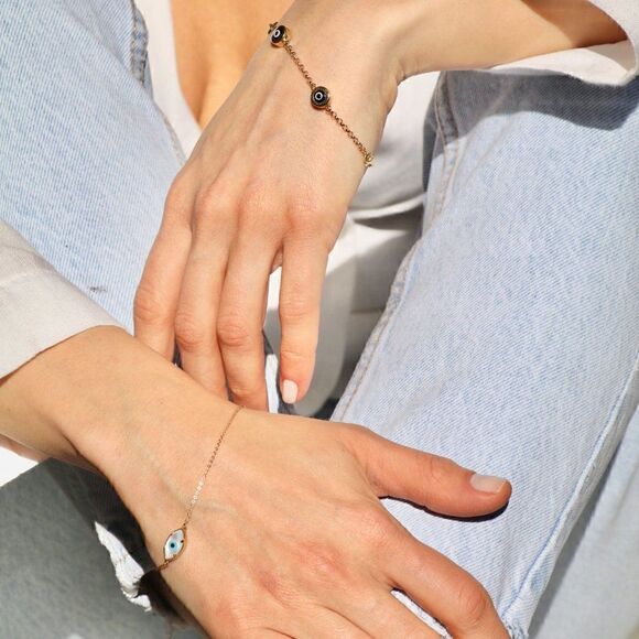 14k Real Gold Evil Eye Bracelet 7+1 inches NEW | Birthday Gift | Gold Bracelet | - Picture 6 of 6